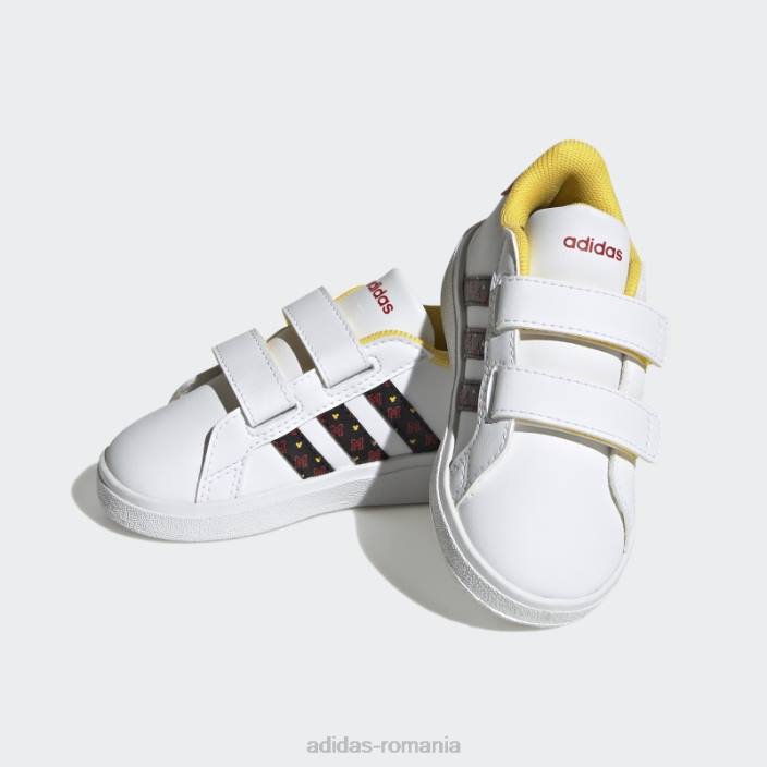 Adidas pantofi cu cârlig și buclă de mickey x disney grand court alb copii alb/negru/stacojiu 2JBN17659