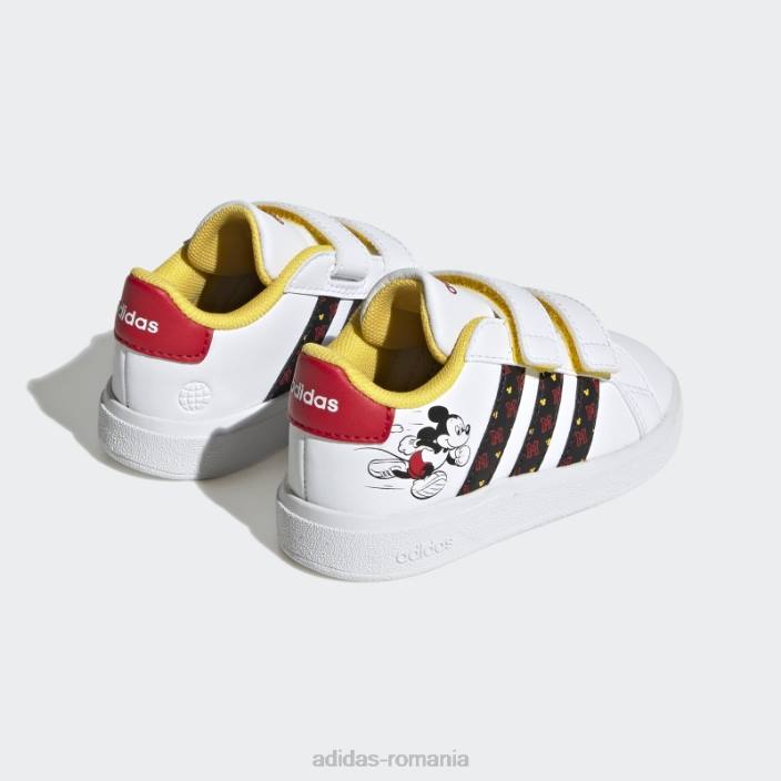 Adidas pantofi cu cârlig și buclă de mickey x disney grand court alb copii alb/negru/stacojiu 2JBN17659