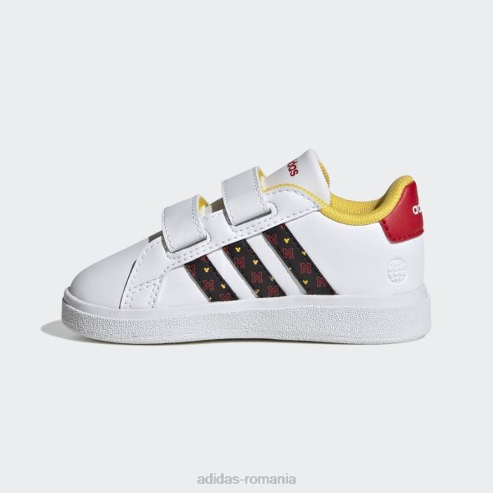 Adidas pantofi cu cârlig și buclă de mickey x disney grand court alb copii alb/negru/stacojiu 2JBN17659