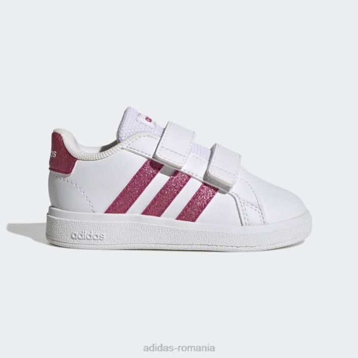 Adidas pantofi cu cârlig și buclă stil de viață grand court magenta real copii alb/magenta real 2JBN11322