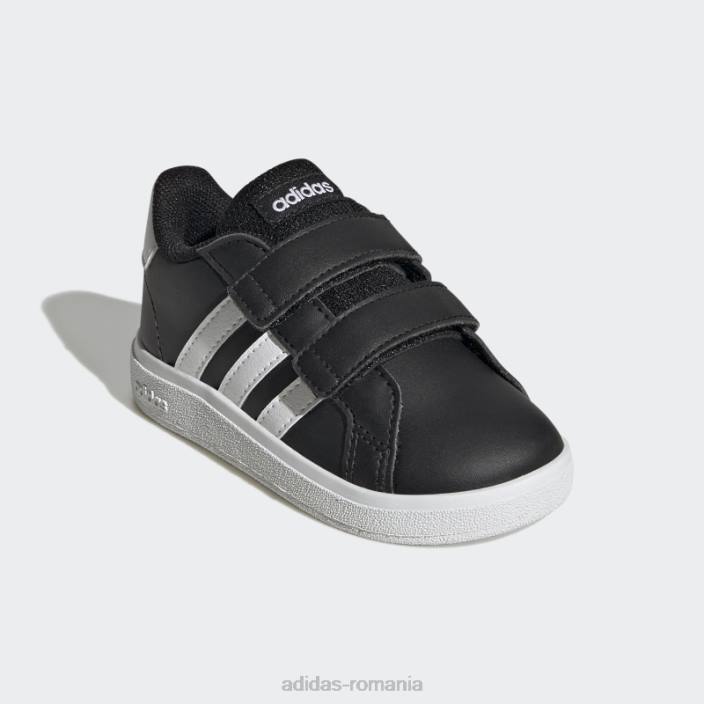 Adidas pantofi cu cârlig și buclă stil de viață grand court negri copii alb negru 2JBN17666