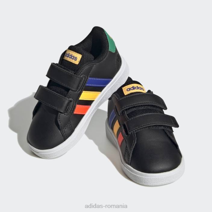 Adidas pantofi cu cârlig și buclă stil de viață grand court verde curte copii negru/albastru/verde curte 2JBN11221
