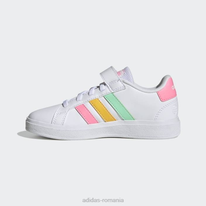 Adidas pantofi cu dantelă elastică grand Court și cu curea superioară copii alb/mentă/roz fascicul 2JBN18025