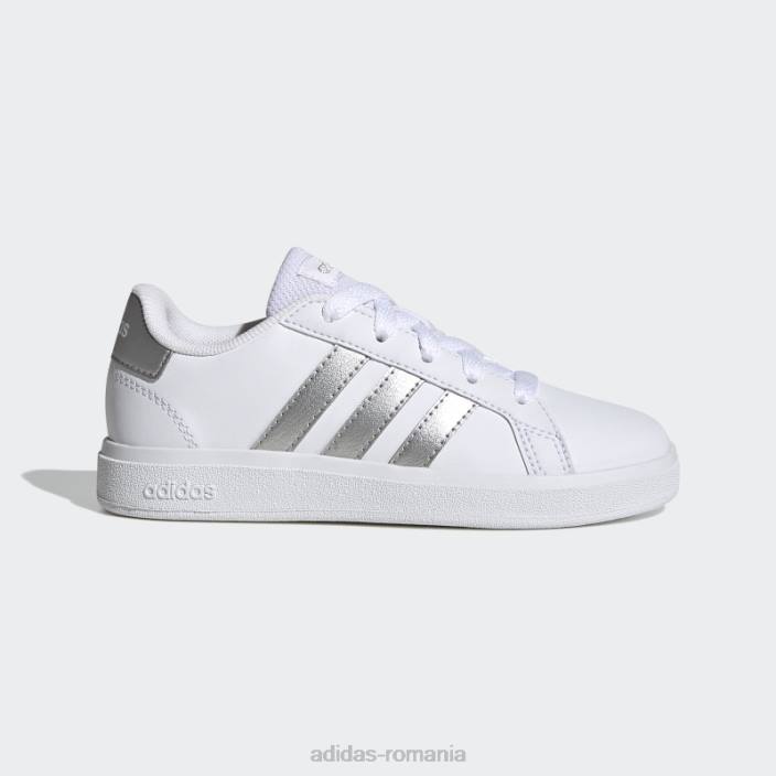 Adidas pantofi de tenis albi cu șireturi stil de viață grand court copii alb/argintiu 2JBN17765