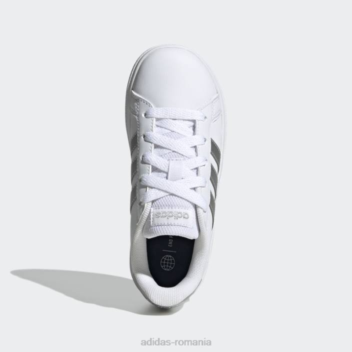 Adidas pantofi de tenis albi cu șireturi stil de viață grand court copii alb/argintiu 2JBN17765