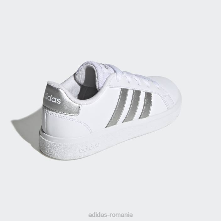 Adidas pantofi de tenis albi cu șireturi stil de viață grand court copii alb/argintiu 2JBN17765