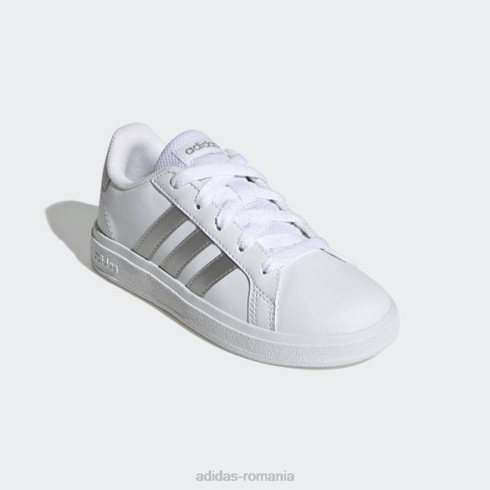 Adidas pantofi de tenis grand court lifestyle cu șireturi argintii copii alb/argintiu 2JBN11260