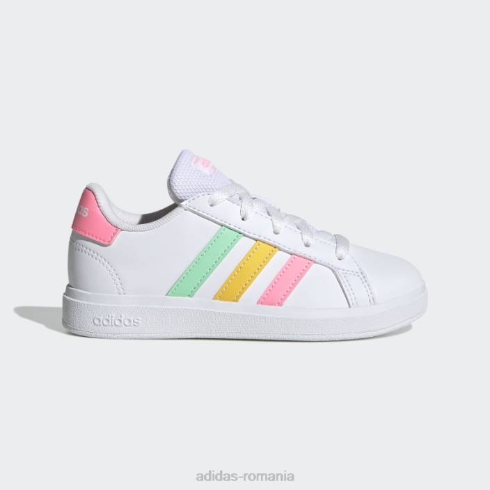 Adidas pantofi de tenis grand court lifestyle cu șireturi mentă copii alb/mentă/roz fascicul 2JBN11355