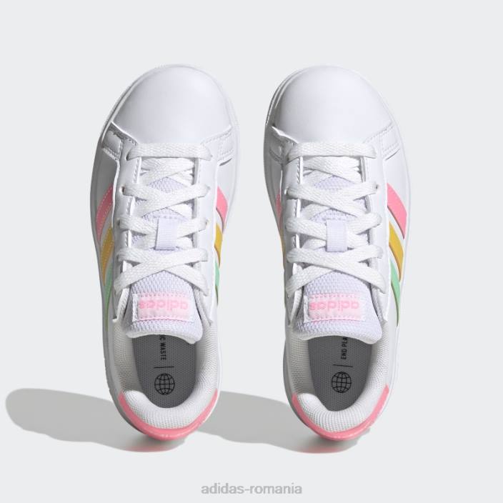 Adidas pantofi de tenis grand court lifestyle cu șireturi mentă copii alb/mentă/roz fascicul 2JBN11355