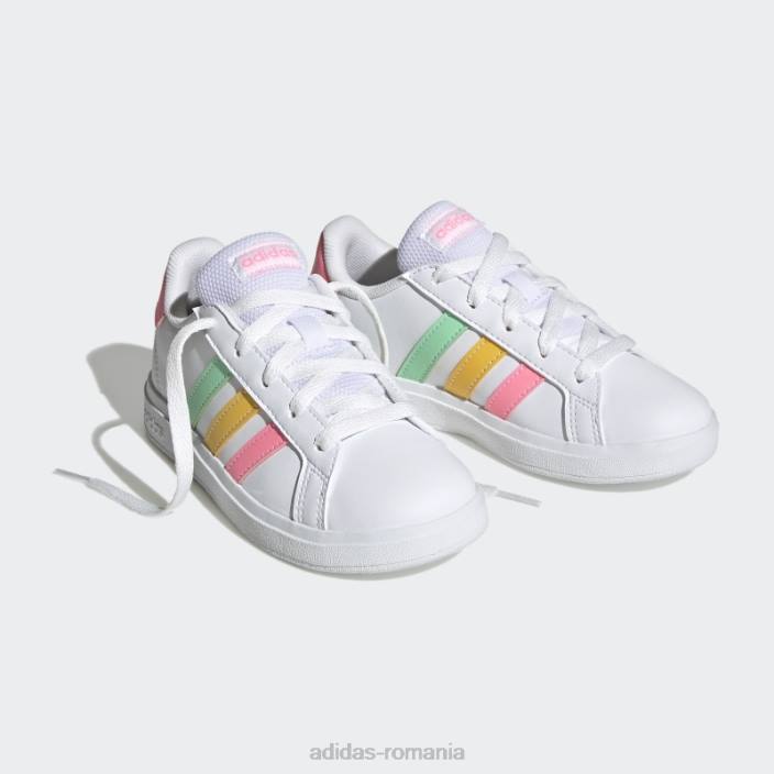 Adidas pantofi de tenis grand court lifestyle cu șireturi mentă copii alb/mentă/roz fascicul 2JBN11355