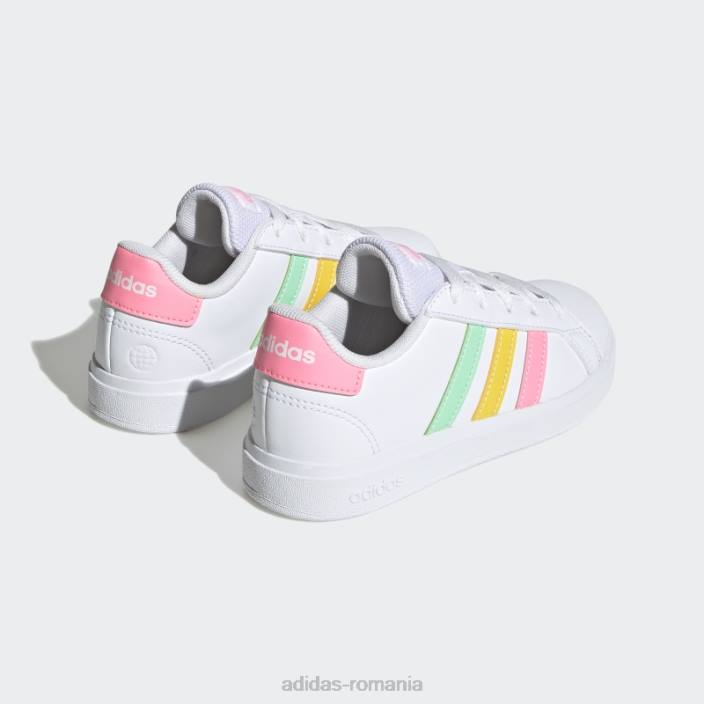 Adidas pantofi de tenis grand court lifestyle cu șireturi mentă copii alb/mentă/roz fascicul 2JBN11355