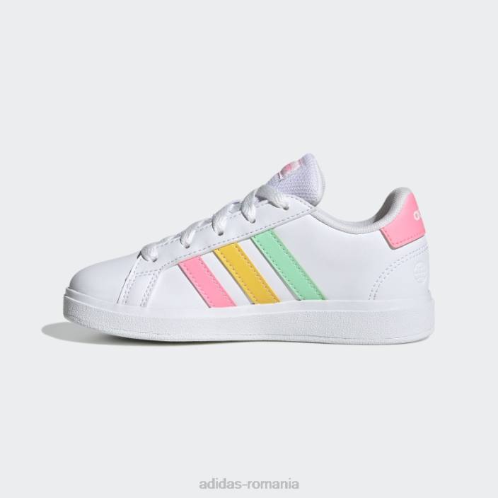 Adidas pantofi de tenis grand court lifestyle cu șireturi mentă copii alb/mentă/roz fascicul 2JBN11355