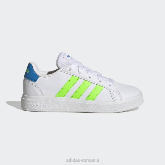 Adidas pantofi de tenis grand court lifestyle cu șireturi verzi copii papură alb/verde/albastru 2JBN11427