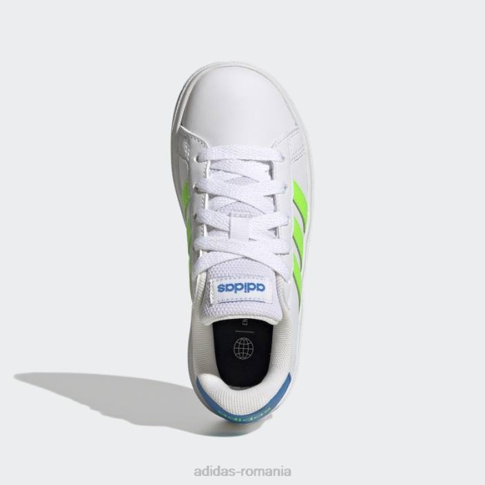 Adidas pantofi de tenis grand court lifestyle cu șireturi verzi copii papură alb/verde/albastru 2JBN11427