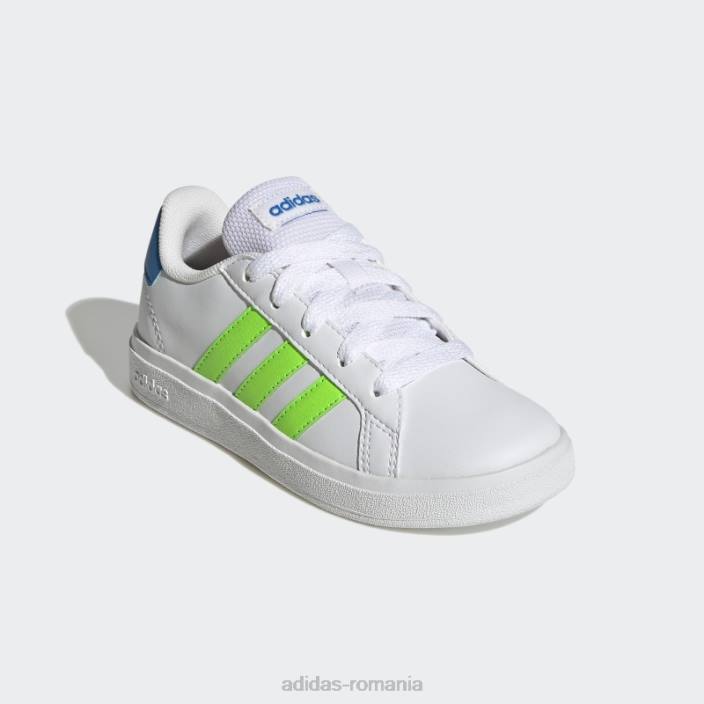 Adidas pantofi de tenis grand court lifestyle cu șireturi verzi copii papură alb/verde/albastru 2JBN11427