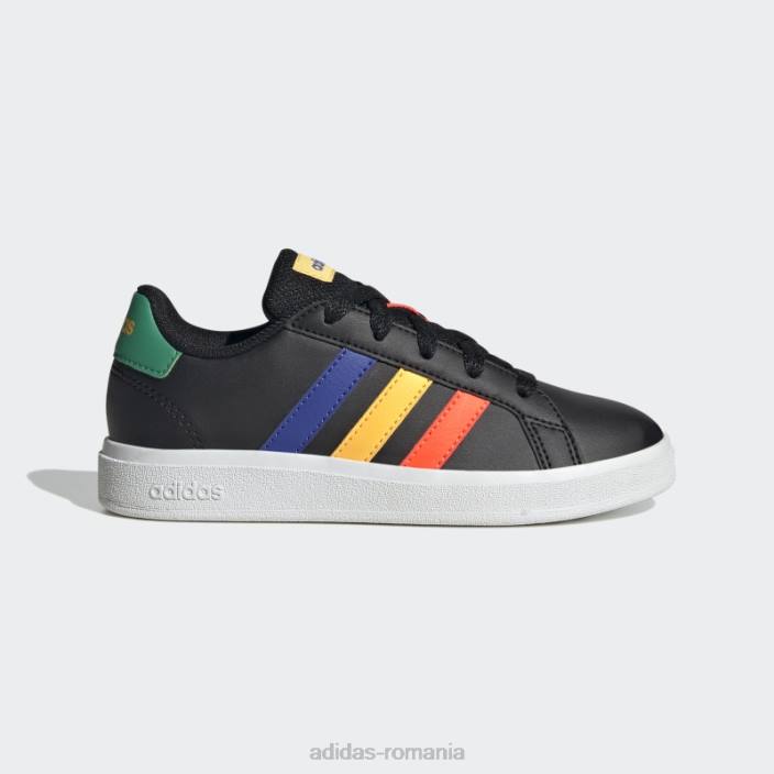Adidas pantofi de tenis negri cu șireturi, stil de viață, grand court copii negru/albastru/verde curte 2JBN11308