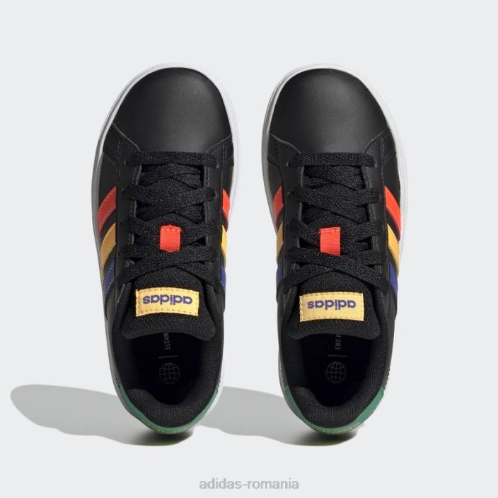 Adidas pantofi de tenis negri cu șireturi, stil de viață, grand court copii negru/albastru/verde curte 2JBN11308