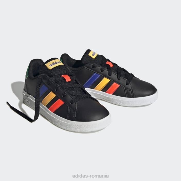 Adidas pantofi de tenis negri cu șireturi, stil de viață, grand court copii negru/albastru/verde curte 2JBN11308