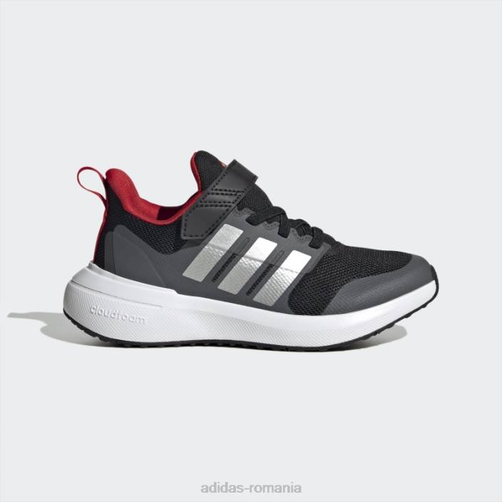Adidas pantofi fortarun 2.0 cloudfoam dantela elastica stacojiu cu bretele copii negru/argintiu/stacojiu 2JBN11084