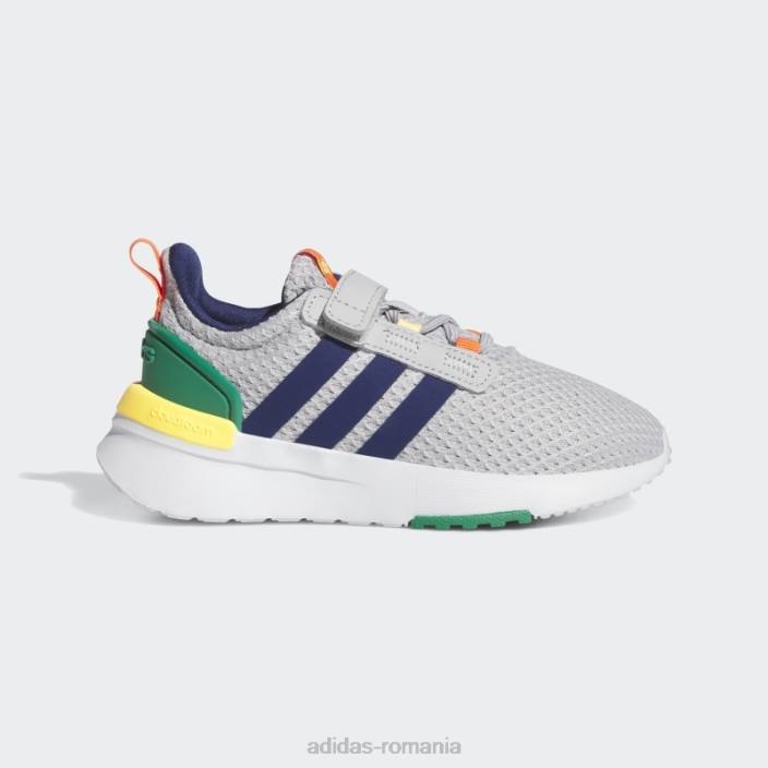 Adidas pantofi gri racer tr21 lifestyle alergare din dantelă elastică și cu curele superioare copii gri/albastru închis/verde curte 2JBN11429