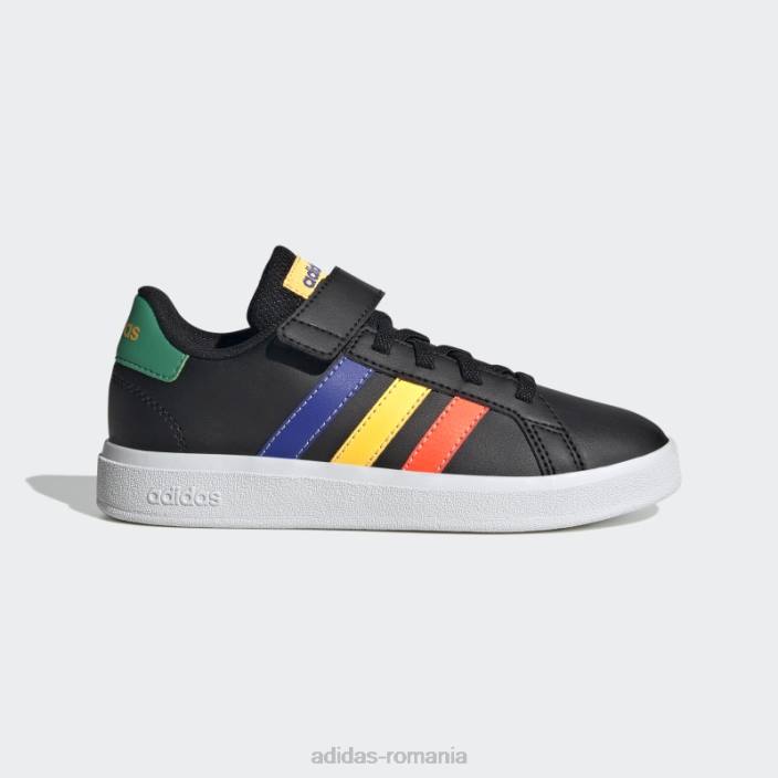 Adidas pantofi negri cu dantelă elastică grand Court și cu curea superioară copii negru/albastru/verde curte 2JBN17612