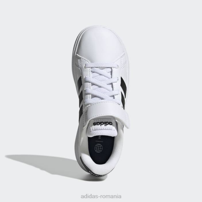 Adidas pantofi negri cu dantelă elastică grand court court și cu curea superioară copii alb negru 2JBN11342