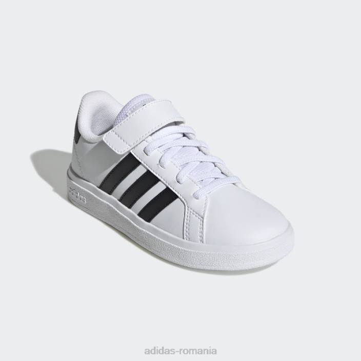 Adidas pantofi negri cu dantelă elastică grand court court și cu curea superioară copii alb negru 2JBN11342