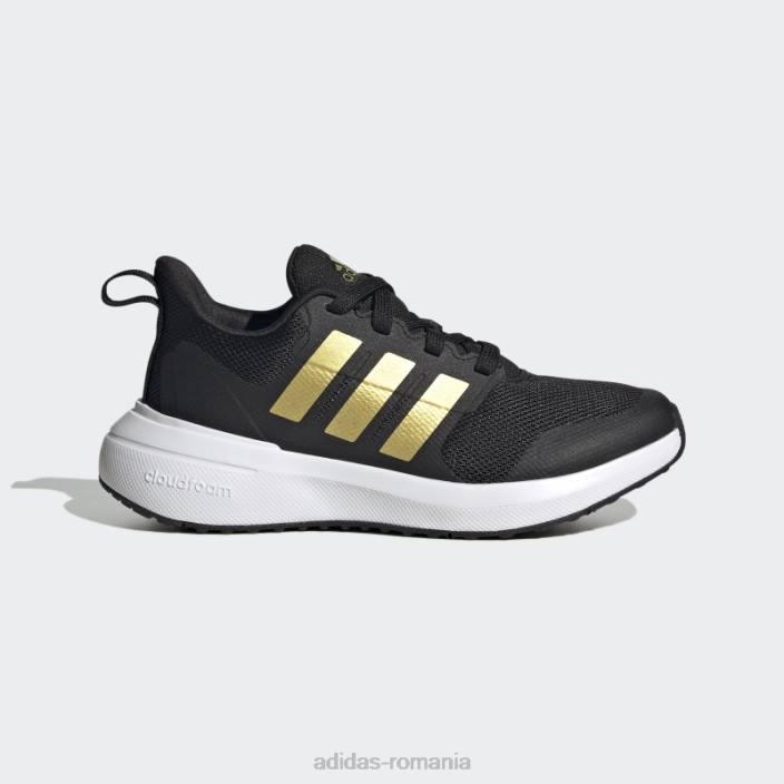Adidas pantofi negri fortarun 2.0 cloudfoam dantela copii negru/auriu metalic/alb 2JBN11158