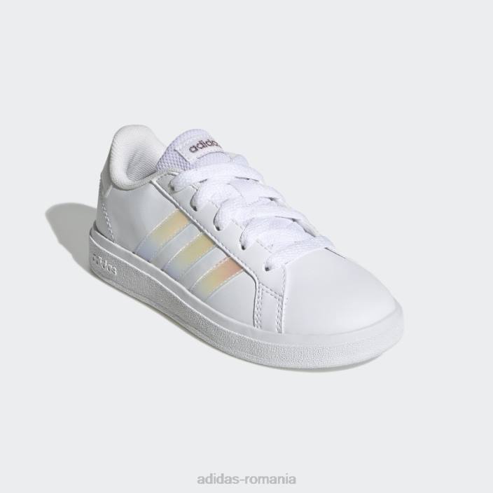 Adidas pantofi tenis grand court lifestyle dantela albi copii alb/iridescent 2JBN11432
