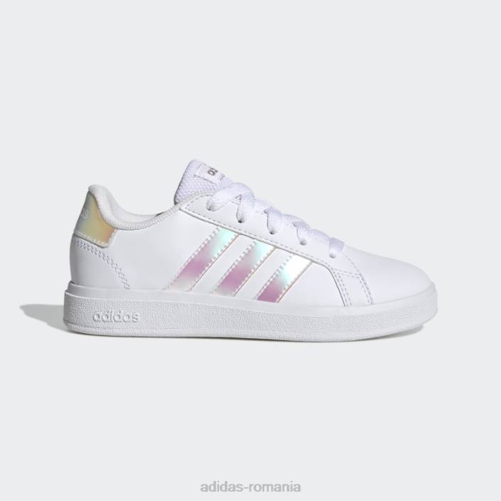 Adidas pantofi tenis grand court lifestyle dantela albi copii alb/iridescent 2JBN17671