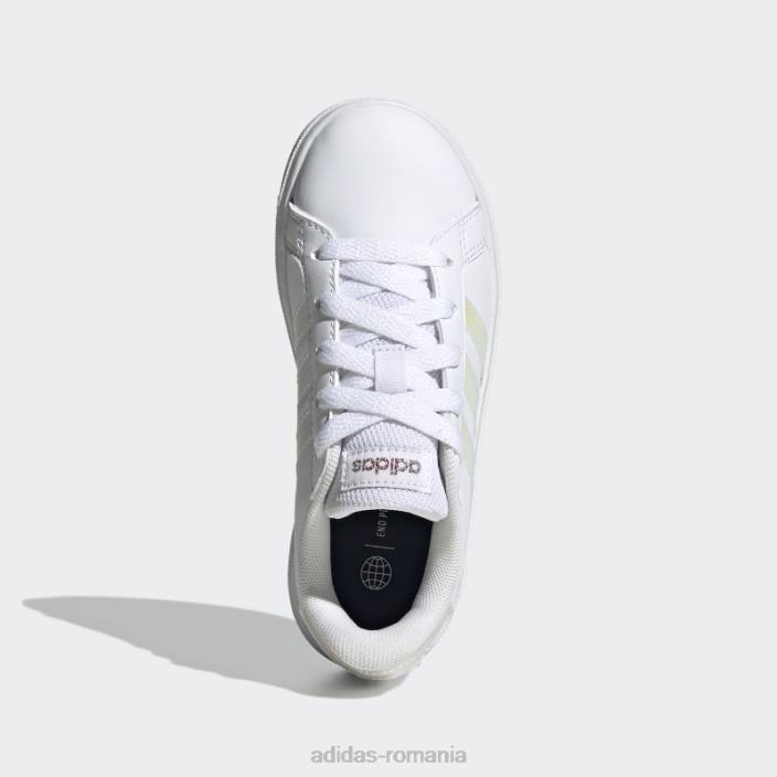 Adidas pantofi tenis grand court lifestyle dantela albi copii alb/iridescent 2JBN17671