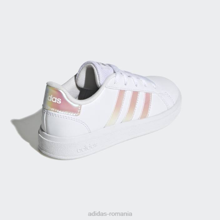 Adidas pantofi tenis grand court lifestyle dantela albi copii alb/iridescent 2JBN17671