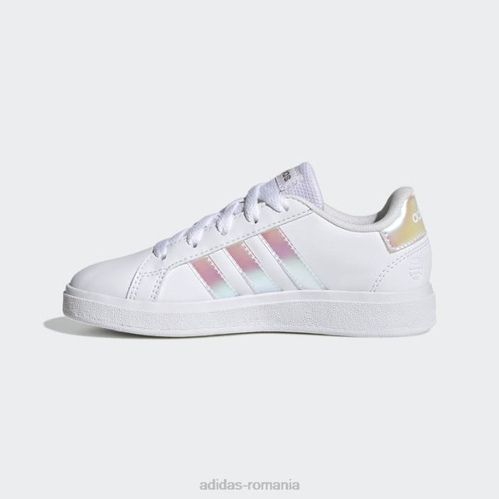 Adidas pantofi tenis grand court lifestyle dantela albi copii alb/iridescent 2JBN17671