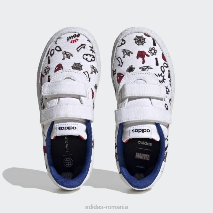 Adidas white fashion x marvel vulcraid3r pantofi cu cârlig și buclă spider-man copii alb/stacojiu 2JBN18233