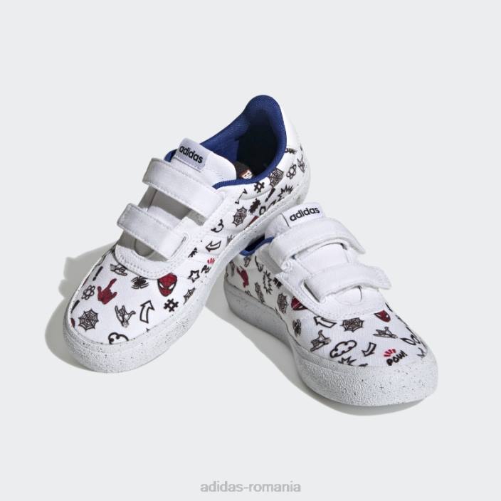 Adidas white fashion x marvel vulcraid3r pantofi cu cârlig și buclă spider-man copii alb/stacojiu 2JBN18233