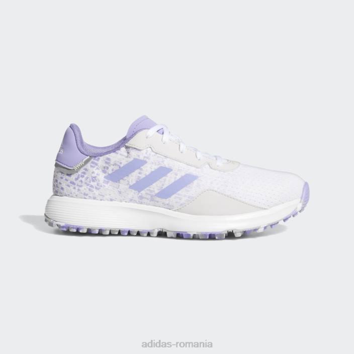 Adidas pantofi de golf gri juniori s2g fără vârfuri fierbinți copii alb/violet deschis/gri 2JBN11409
