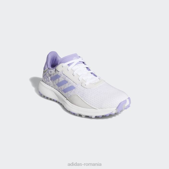 Adidas pantofi de golf gri juniori s2g fără vârfuri fierbinți copii alb/violet deschis/gri 2JBN11409