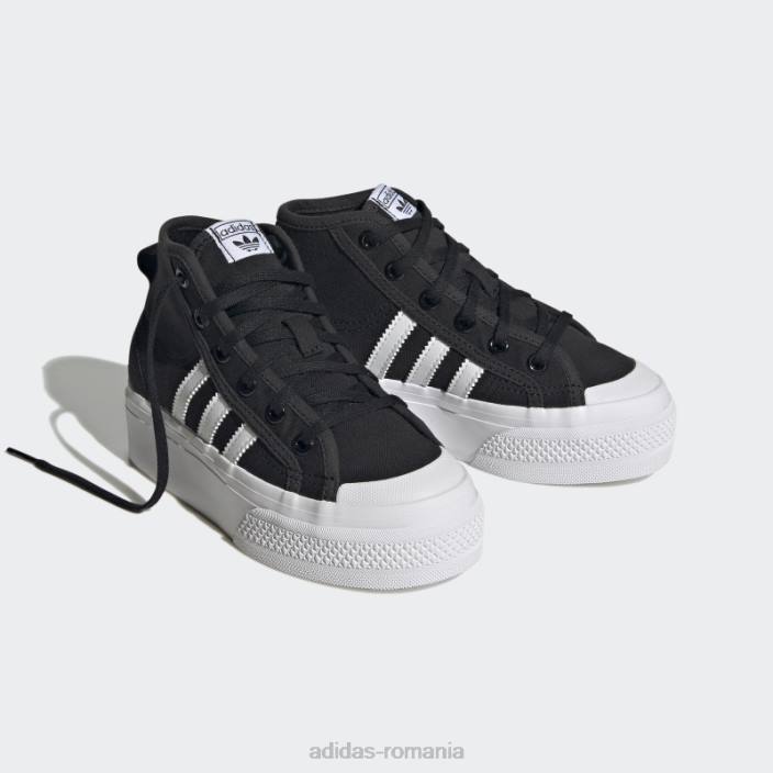 Adidas pantofi mijlocii platforma nizza alb copii alb negru 2JBN11330