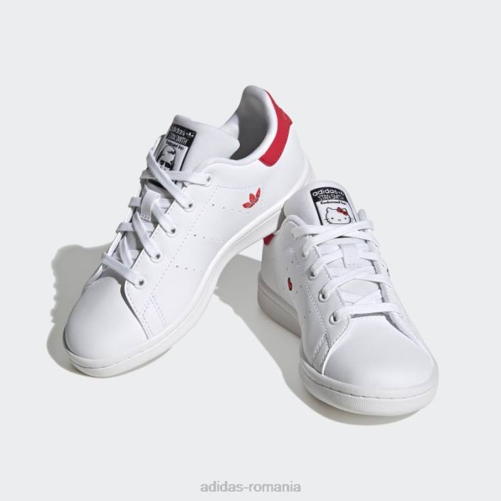 Adidas pantofi roșii stan smith stilați copii alb/negru/rosu 2JBN18243