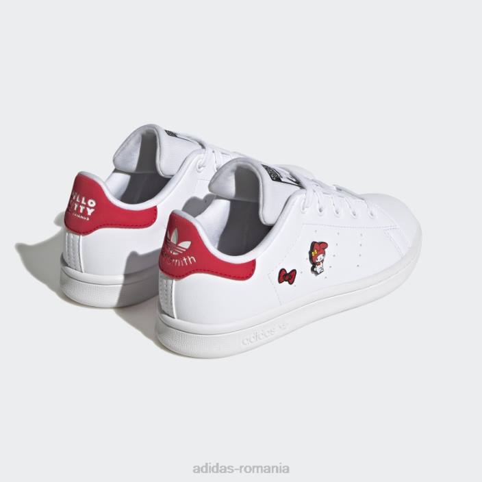 Adidas pantofi roșii stan smith stilați copii alb/negru/rosu 2JBN18243
