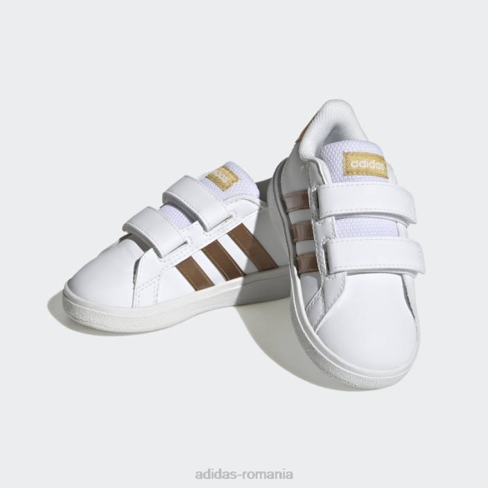Adidas Grand Court pantofi cu cârlig și buclă stil de viață sustenabil alb adidas copii aur alb/mat 2JBN24540