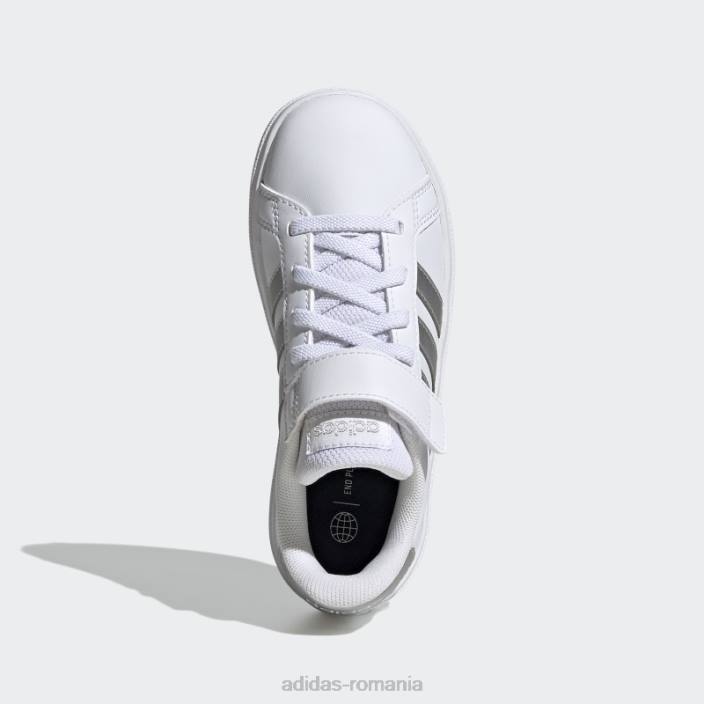 Adidas grand court court dantelă elastică și pantofi cu curea superioară argintii copii alb/argintiu 2JBN24734