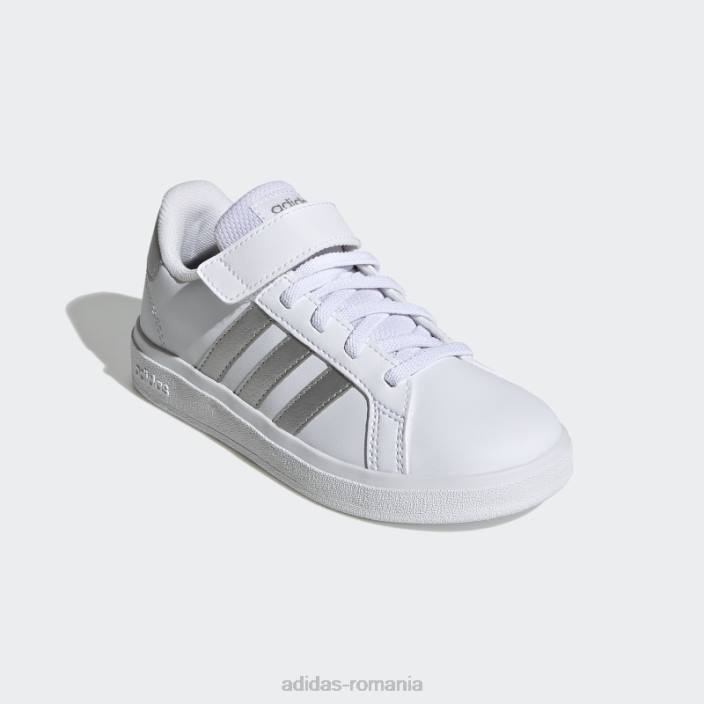 Adidas grand court court dantelă elastică și pantofi cu curea superioară argintii copii alb/argintiu 2JBN24734