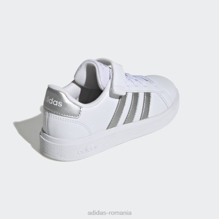 Adidas grand court court dantelă elastică și pantofi cu curea superioară argintii copii alb/argintiu 2JBN24734