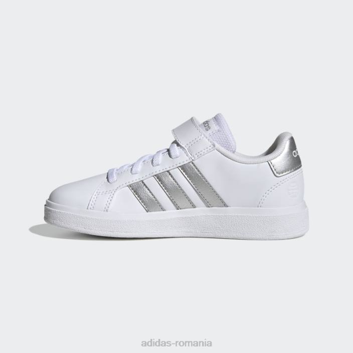Adidas grand court court dantelă elastică și pantofi cu curea superioară argintii copii alb/argintiu 2JBN24734