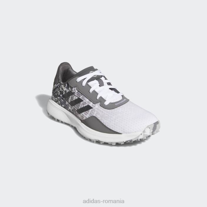 Adidas pantofi de golf gri juniori s2g fără vârfuri stilați copii alb/gri 2JBN24787