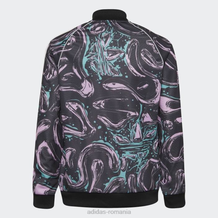 Adidas jachetă neagră din sst cu imprimeu peste tot copii papură neagră/liliac/mentă 2JBN25384
