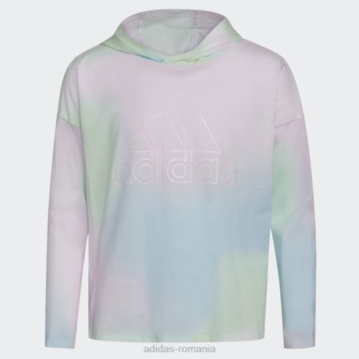 Adidas Tricou alb cu mânecă lungă, cu glugă, imprimeu cu tivul curbat copii alb 2JBN25439