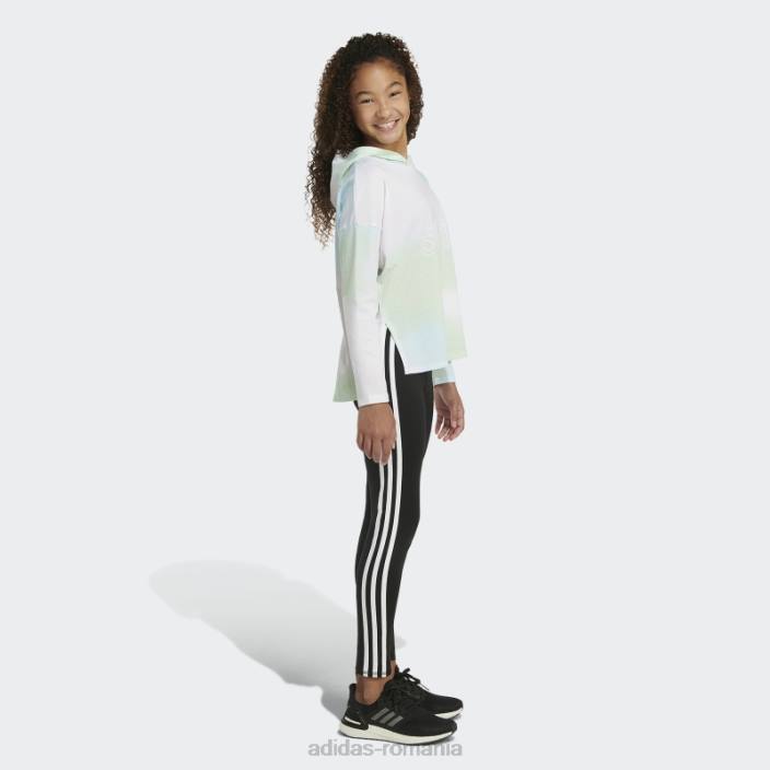 Adidas Tricou alb cu mânecă lungă, cu glugă, imprimeu cu tivul curbat copii alb 2JBN25439