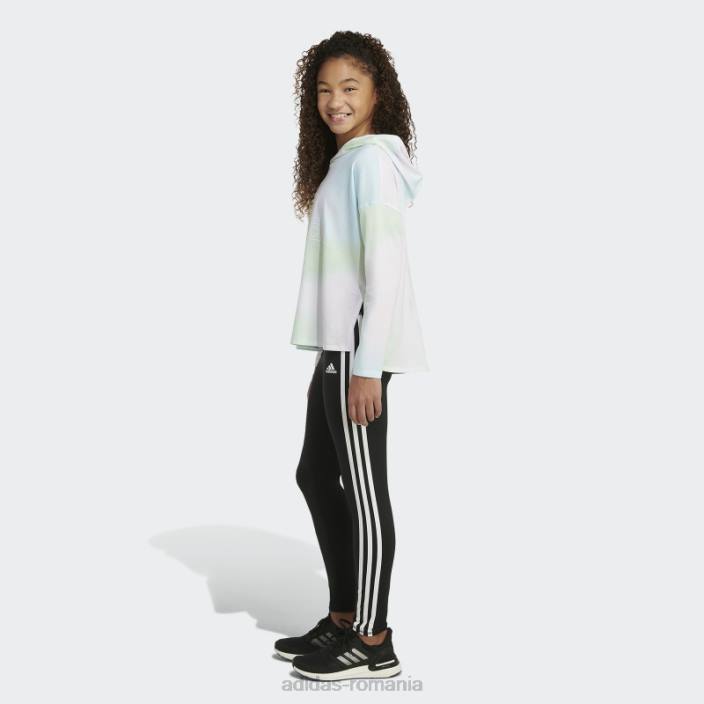 Adidas Tricou alb cu mânecă lungă, cu glugă, imprimeu cu tivul curbat copii alb 2JBN25439